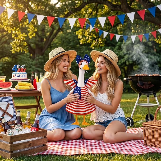 Porch Goose Outfits 23 Inch Summer Statue for 4th of July Patriotic Independence Memorial Day Clothing Dress for Garden Patio Outdoor Holiday Seasonal Costumes Outfit US 250th Anniversary Decoration
