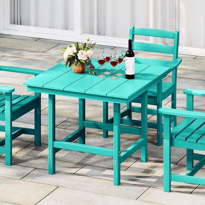 WestinTrends Ashore Outdoor HDPE 36" Square Patio Dining Table with Umbrella Hole, Turquoise