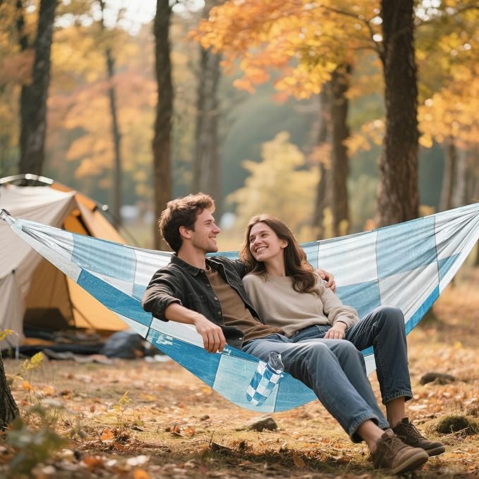 Light Blue and White Checkered Pattern 330lb Capacity Camping Hammock Portable Hammock for Camping & Hiking Essential hamaca para adultos