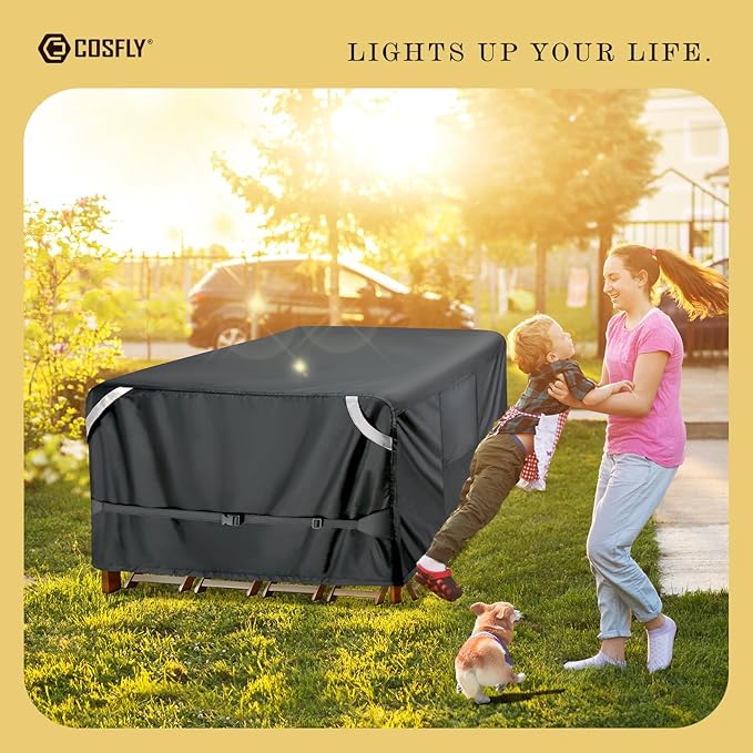 COSLFY Waterproof Patio Furniture Covers for Table and Chairs, Heavy-Duty 600D Oxford Outdoor Dining Set Cover with Drawstring, UV-Resistant All-Weather Protection, Fits 108L x 82W x 28H Inch(Black)