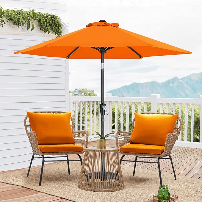 MASTERCANOPY 7.5FT Patio Umbrella with Push Button Tilt and Crank, Outdoor Market Umbrella with 6 Sturdy Ribs, UV Protection & Waterproof for Garden, Deck, Backyard, Pool (Orange)