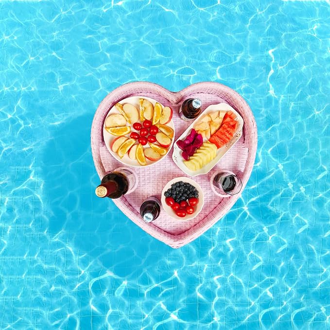 Floating Tray for Pool,Floating Pool Tray, Floating Tray - Floating Pool Table, Ideal for Food & Drinks - Floating Table for Pool - Essential Floating Food Tray for Pool Activities(Heart-Shaped)