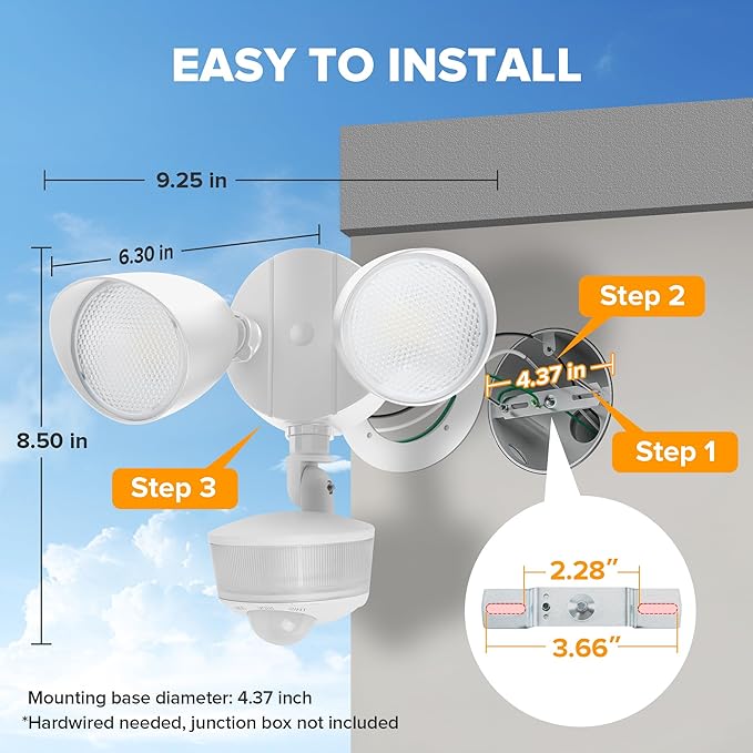 LUTEC 34W 3700 Lumen LED Security Lights Motion Sensor Light Outdoor with Night Light, 5000K IP65 Waterproof, Dusk to Dawn, Hardwired Motion Detector Flood Light for Garage, Yard-White Night Light