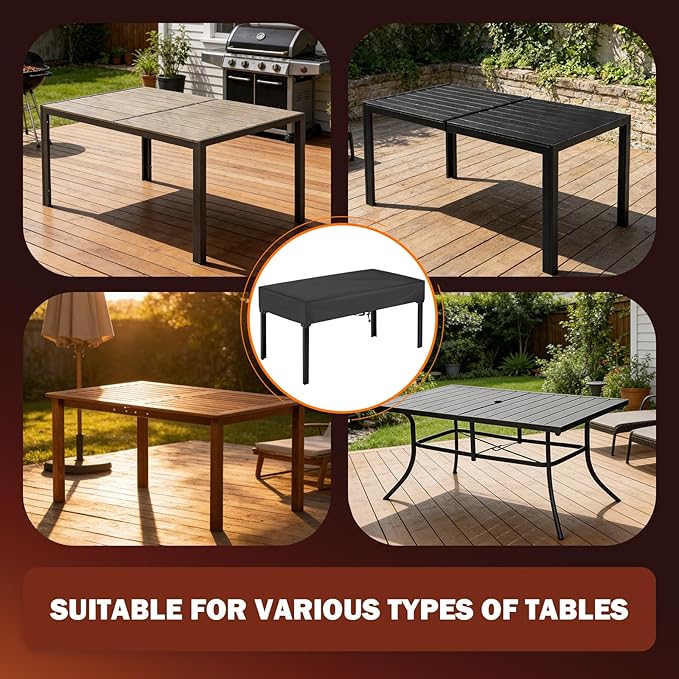 TOHONFOO Rectangular Patio Table Cover - Waterproof Anti-UV Outdoor Table Cover - Outdoor Patio Furniture Cover 85" L x 40" W x 6" H