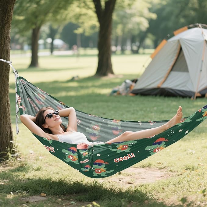 Camping Hammock Outdoor Hammocks for Outside Cool Crocodile Cute Beach Trees Portable Lightweight with Pockets Tree Straps Indoor