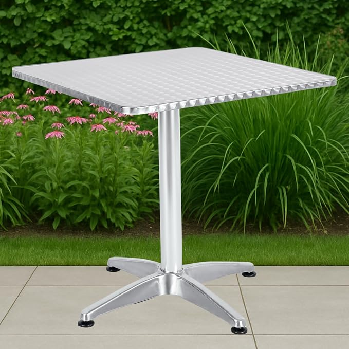 BTEXPERT Set of 2, Indoor Outdoor 27.5" Square Restaurant Table for Patio Stainless Steel Silver Aluminum Furniture with Base