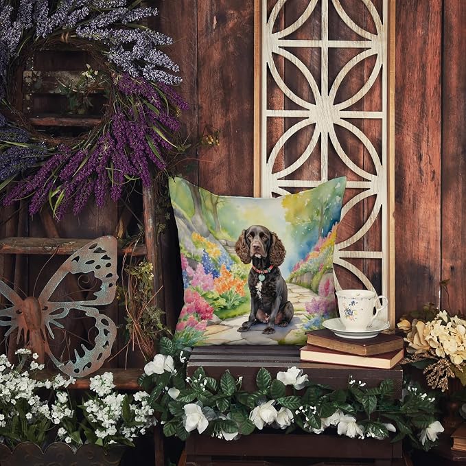 Caroline's Treasures American Water Spaniel Spring Garden Throw Pillow Machine Washable, Indoor Outdoor Decorative Pillow for Couch, Bed or Patio, 18Hx18W