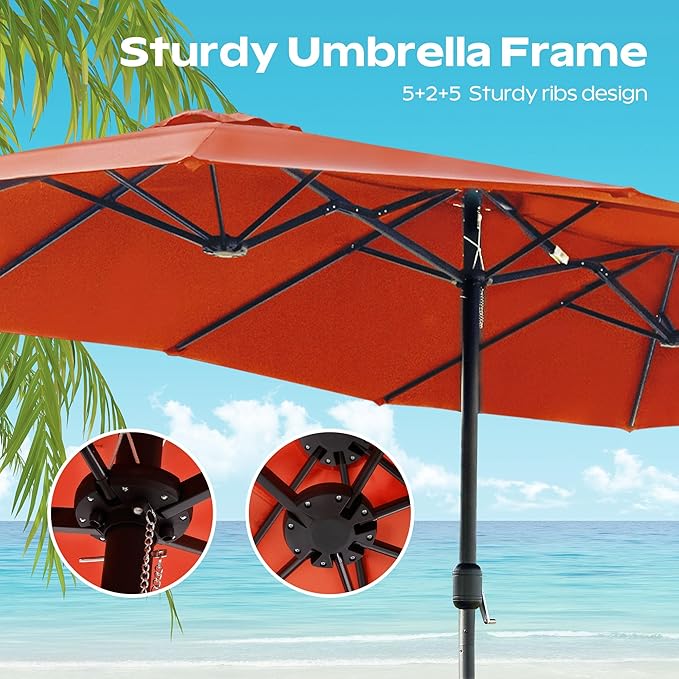 15ft Umbrella Outdoor Patio - Double-Sided Large Market Rectangle Umbrellas with Crank Handle for Patio Garden Yard Pool (No Base)