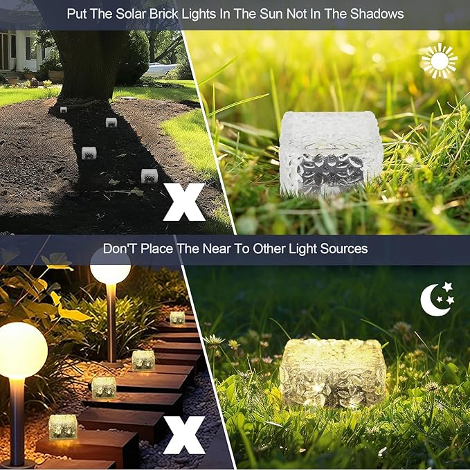 MLKNK Solar Brick Lights-Outdoor Solar Lights for Yard-Solar Brick Landscape Path Light 6 Pack LED Light Brick Garden Decor for Pathway Patio Walkway Backyard Decoration