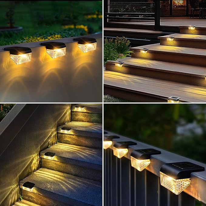 Solar Fence Lights Outdoor 8 Pack - Deck Lights 3000k Fence Lights Solar Powered, IP55 Waterproof LED Solar Step Light for Outdoor Stairs, Deck, Patio, Yard, Backyard, Garden(Warm White)