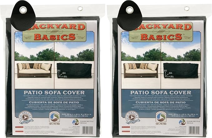 Mr. Bar-B-Q Backyard Basics Patio Sofa Cover, 85 x 40 x 35 Inch, Black, 7205 (Pack of 2)