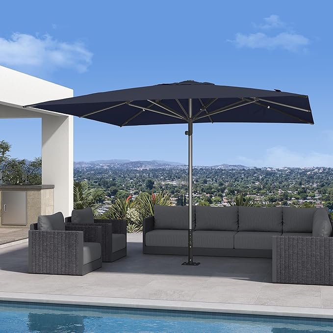 PURPLE LEAF 11 X 11 FT Commercial Square Patio Market Table Sun Umbrella Heavy Duty Semi-Auto Open Reinforced Aluminum Frame for Hotel Restaurant Cafe Poolside Outdoor Dining Garden Business Use Navy Blue