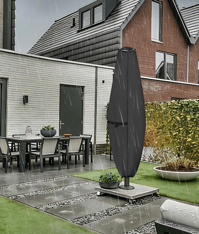 ULTCOVER Patio Parasol 600D Waterproof Clear Top Outdoor Umbrella Cover - Fits Solar Umbrella 8-11 Feet, Black