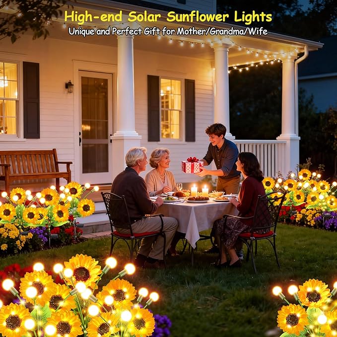 Garpar Solar Garden Lights, Upgraded 8 Pack Bigger Solar Sunflowers with Swaying Firefly Lights, Brighter Waterproof Solar Outdoor Lights for Yard Garden Pathway Patio Lawn Backyard, Gift