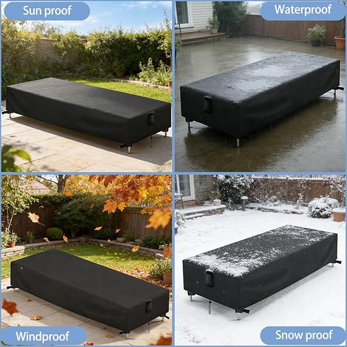 Chaise Lounge Covers, 2 Pack Waterproof Outdoor Lounge Chair Covers for Patio Furniture, Pool Lounge Chair Outdoor Furniture Cover - 80"L x 28"W x 13"H, Black