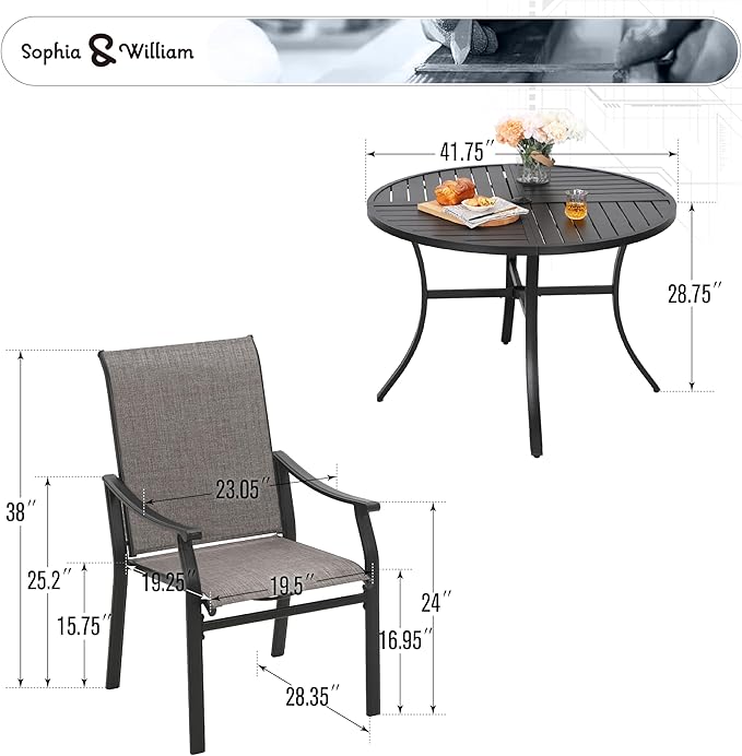 Sophia & William Outdoor Dining Set 5 Pieces, 4 Comfortable Textilene Chairs and 42" Round Patio Dining Table, Durable All-Weather Patio Furniture for Lawn, Park, and Courtyard Support 350lbs