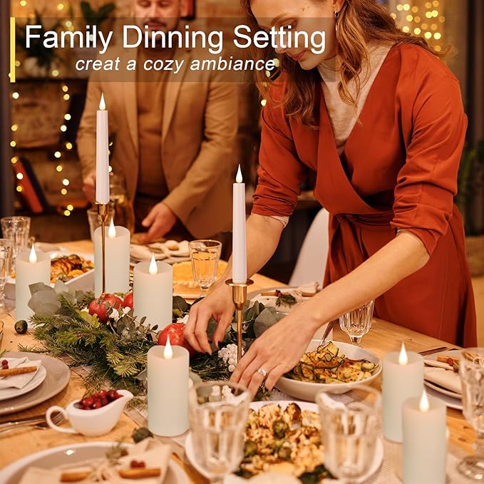 TECHLONG Flickering Flameless Candles with 3D Moving Flame, 6 Pack Battery Operated Candles with Remote Timer, 2" x 4" Ivory Real Wax Pillar Electric LED Candle for Wedding Party