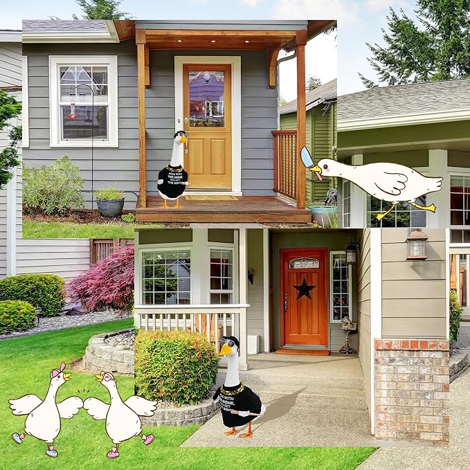 CAMDUCK 4 Pcs Porch Goose Outfit Glasses Gold Chain Mess with The Honk You Get The Bonk Warning Porch Sign Baseball Goose Clothes with Wood Bat for Cement Goose Statue Garden Lawn Outdoor Decor