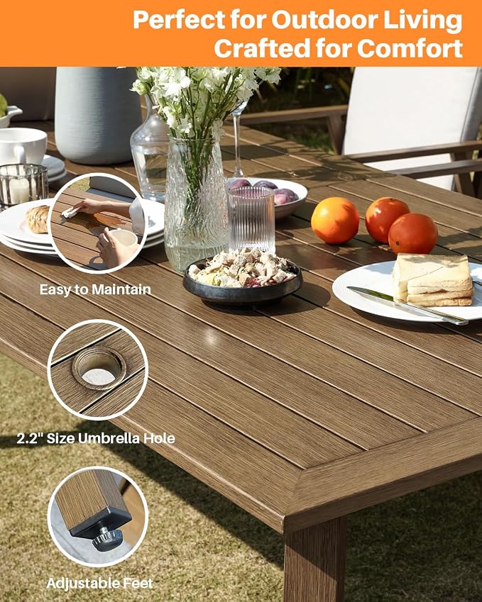 9 Pieces Never-Rust Aluminum Patio Dining Set, Outdoor Dining Set for 8, Outdoor Dining Table and Chairs Set with Cushions, Patio Furniture Set for Deck, Garden, Poolside, Teak