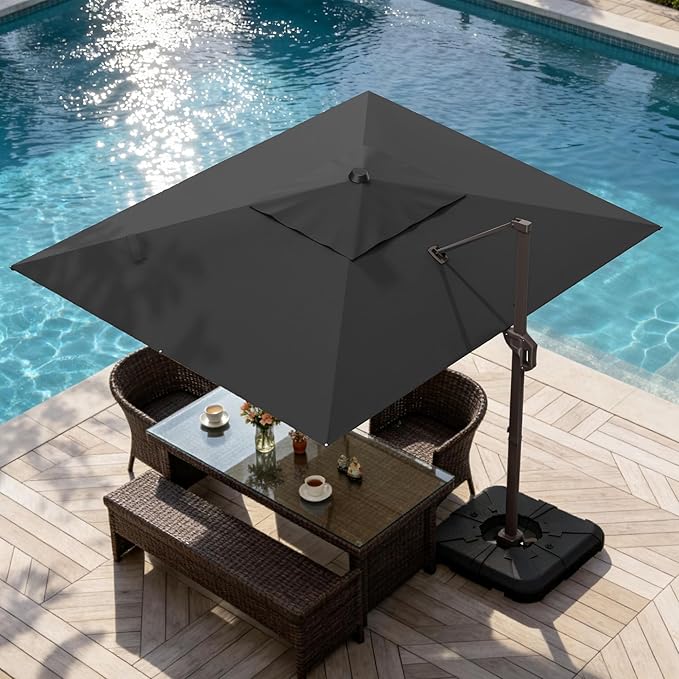 9' X 12' Cantilever Patio Umbrella Rectangle Outdoor Umbrella, 6-Level Tilt & 360° Rotation Offset Umbrella for Garden, Deck, Pool (Black)