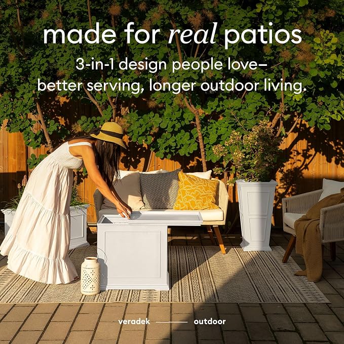 Veradek 30-Gallon Brixton Tray Table - 2-in-1 Outdoor Side Table with Storage + Tray for Patio | Durable All-Weather Resistant | Classic & Functional
