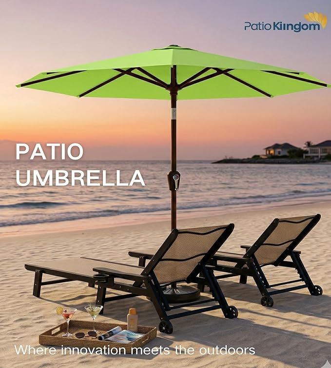 PatioKingdom 10FT Patio Umbrella with Push Button Tilt and Crank, Outdoor Market Umbrella with 8 Fiberglass Ribs, UV Protection Table Umbrella for Pool,Backyard,Garden,Deck