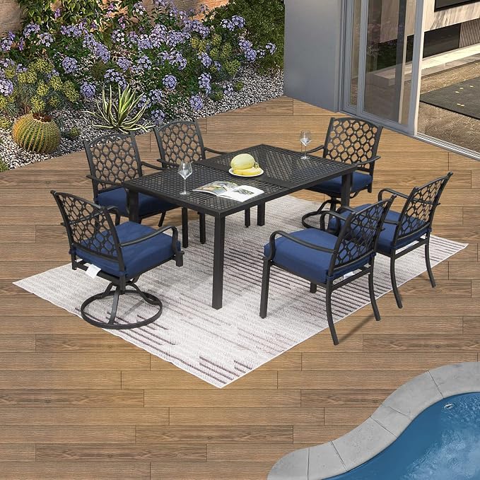Domi 7 Pieces Patio Dining Sets All-Weather Metal Outdoor Modern Dining Sets with Table for Lawn Garden Backyard Deck with Cushions-Beige