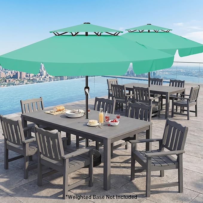 AreShark 12ft 2-Tier Patio Umbrella with Valance - Outdoor Umbrella Waterproof UV Protection, Market Table Umbrella w/ 8 Sturdy Ribs&Crank for Pool, Backyard, Garden(Turquoise)
