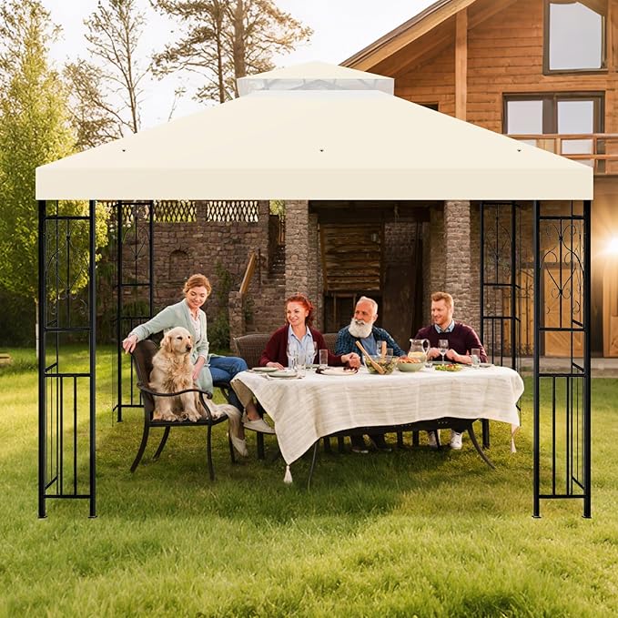 8'x8' Gazebo Top Canopy Replacement Cover - Double Tier Top Canopy Cover Replacement with UV30+, Dirt, Water Resistant for Outdoor, Garden, Pavilion (Beige)