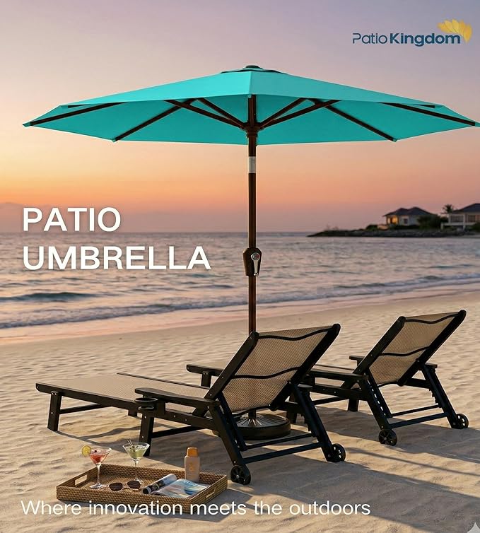 PatioKingdom 10FT Patio Umbrella with Push Button Tilt and Crank, Outdoor Market Umbrella with 8 Fiberglass Ribs, UV Protection Table Umbrella for Pool,Backyard,Garden,Deck
