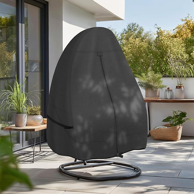 Porch Shield Patio Hanging Egg Chair Cover - 600D Waterproof Outdoor Single Seat Wicker Swing Egg Chair with Stand Protector, Black