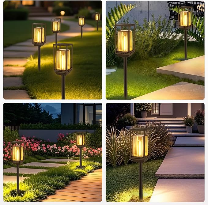 4 Pack Solar Pathway Lights Outdoor,IP65 Waterproof - Bright Outdoor Solar Lights for Yard,Auto On/Off Pathway Lights Solar Powered,Solar Path Lights for Walkway Driveway Garden