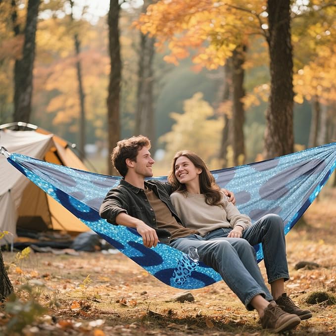 Fake Glitter Leopard Print Blue 330lb Capacity Outdoor Hammocks Backyard Hammock for Camping Travel Accessories amacas para patios con Base de adultos