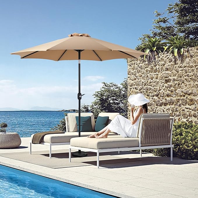OLIXIS 9FT Patio Umbrella with Tilt and Crank Button & Sturdy Ribs Waterproof, 9Feet Patio Table Umbrella Perfect for Poolside, Terrace, Beach and Outdoor Restaurant