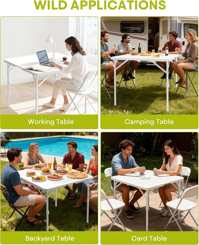 34" Square Folding Table with Built in Handle & Steel Legs, Heavy Duty Portable Card Table, Foldable Tables Perfect for Party, Dining, Wedding, Events, Picnic Indoor, Outdoor, Camping, Utility