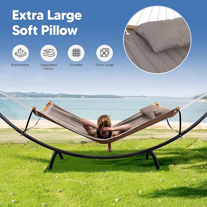 SUNCREAT Hammocks Standing Patio Hammock, Portable Hammock with Stand Foldable, Patent Pending, Brown