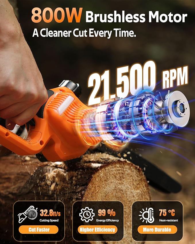 2-in-1 6-Inch & 8-Inch Mini Chainsaw Cordless, 2 x 3.0Ah Batteries, Electric Chain Saw with 4 Chains, 2 Bars, Brushless Motor, Auto Oiler, Tool-Free Tensioner for Tree Trimming and Yard Cleanup