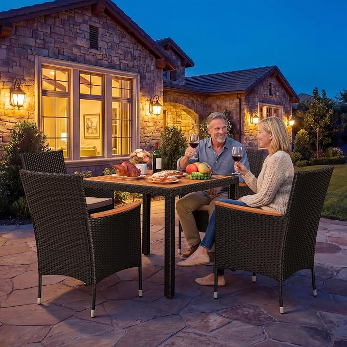 GUNJI 5 PCS Patio Table and Chairs Sets Small Outdoor Dining Set for 4 (Black)