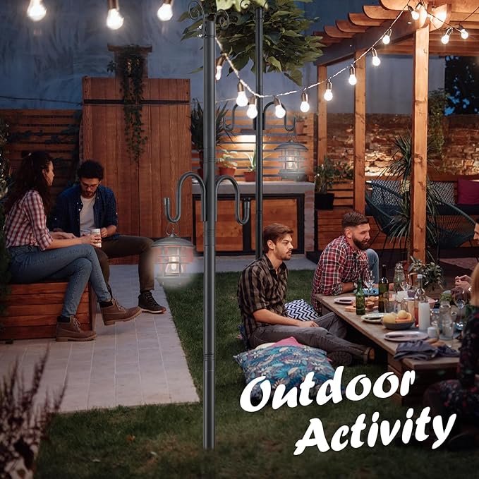 10FT String Light Poles, 1.5 Inch Heavy Duty Poles for Outdoor String Lights with Shepherd Hook, 2 in 1 Light Pole with Anchor for Garden Backyard Patio Bistro Cafe