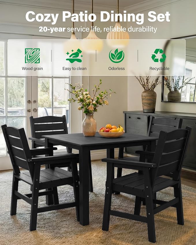 YEFU HIPS Patio Dining Set for 8 : Modern Outdoor Table and Chairs Easy Clean Outdoor Dining Set - 12-Piece Waterproof All-Weather Easy Assembly Furniture for Backyard Garden Deck(Black)