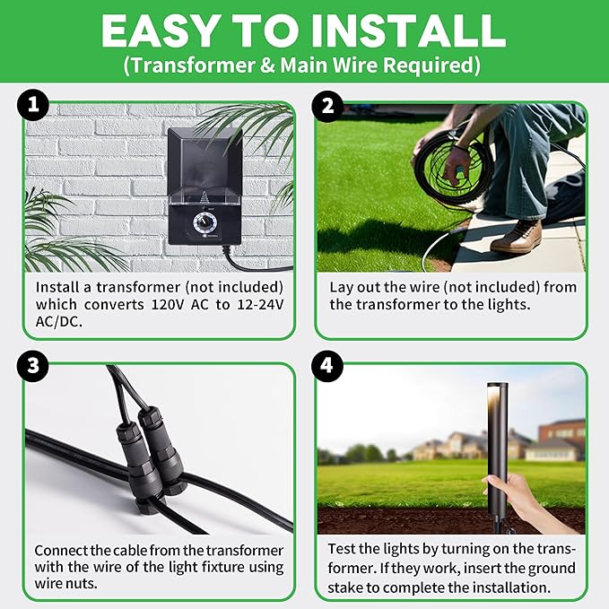 Landscape Path Lights, 12V Low Voltage Pathway Lights Wired, LED Outdoor Waterproof, 5W 200LM Black Aluminum for Yard Walkway Driveway Garden
