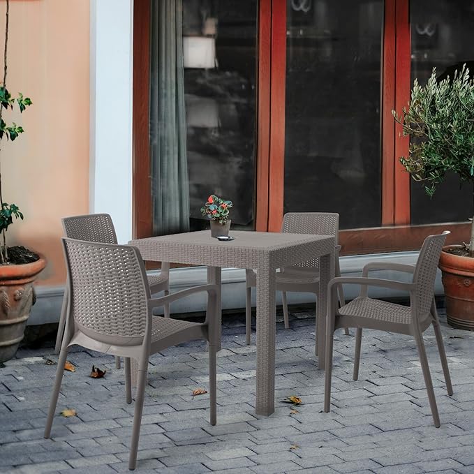DIMAR GARDEN 4 Piece Patio Dinning Chairs Set, Outdoor Resin Dining Chairs with High Back, Deck Chair with Armrest, Flax Gray