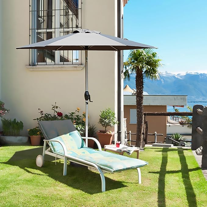 Domi 7.5FT Patio Umbrella Outdoor Market Umbrella with Silver Aluminum Pole, UV Resistant Canopy, Wind Vent, Tilt & Crank System, Perfect for Patio, Garden, Deck, Pool, Outdoor Dining, Gray