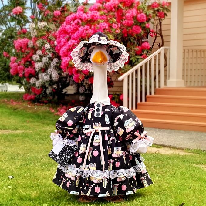 Suzile Back to School Porch Goose Outfit Classroom Goose Clothes for 23" High Cement or Plastic Pastel Geese Costume for Yard Lawn Outdoor Garden Patio Duck Statue Dresses Composition Classroom Decor