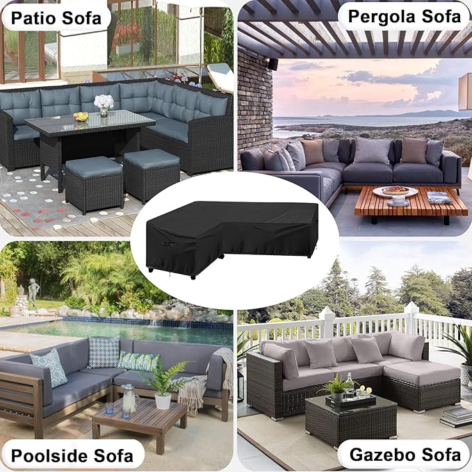 OutdoorLines Waterproof Outdoor Patio Sectional Cover - UV Resistant & Windproof L-Shaped Patio Furniture Covers for Deck, Lawn and Backyard, 420D Heavy Duty Couch Cover, Left Facing, 83"x104", Black
