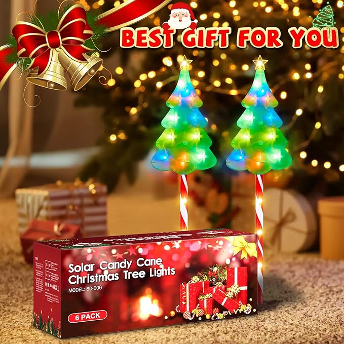 ELECLINK 25" Larger Outdoor Christmas Decorations, 5 Pack Colorful Solar Candy Cane Christmas Tree Lights with 10 Lighting Modes and Bright 86 LED, Waterproof Solar Christmas Tree for Pathway Yard