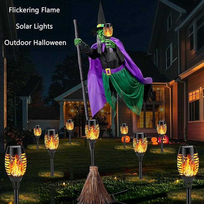 Solar Flame Lights Outdoor, Solar Torch Lights with Flickering Flame for Garden Decor - Waterproof 12 Led Torches for Outside, Yard Light for Pathway Lawn Patio Halloween Decorations 12 Pack