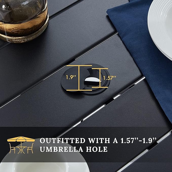 VICLLAX 7 Pieces Patio Dining Set for 6, All Weather Outdoor Furniture - 47.2" Round Patio Table and Swivel Padded Chairs, Black Tabletop and Mixed Brown Fabric