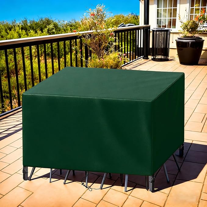 Patio Furniture Cover Rectangle 80"(L) x 48"(W) x 32"(H), Custom Heavy Duty 420D Waterproof Outdoor Cover with Drawstring & Buckles for Table Chair Garden, Green