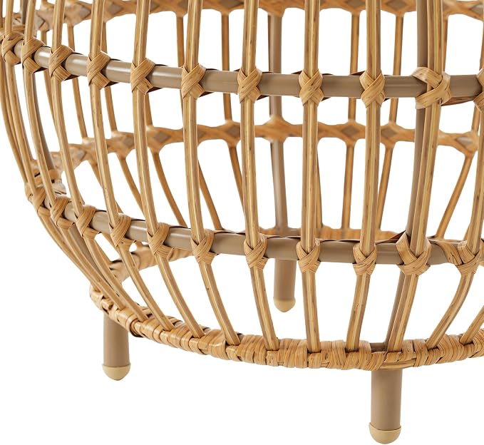 Side Table-Bohemian Faux Rattan Weave Accent Table for Indoor Outdoor Use, Handcrafted Round Side Table for Living Room, Patio, Garden,Light Brown Color
